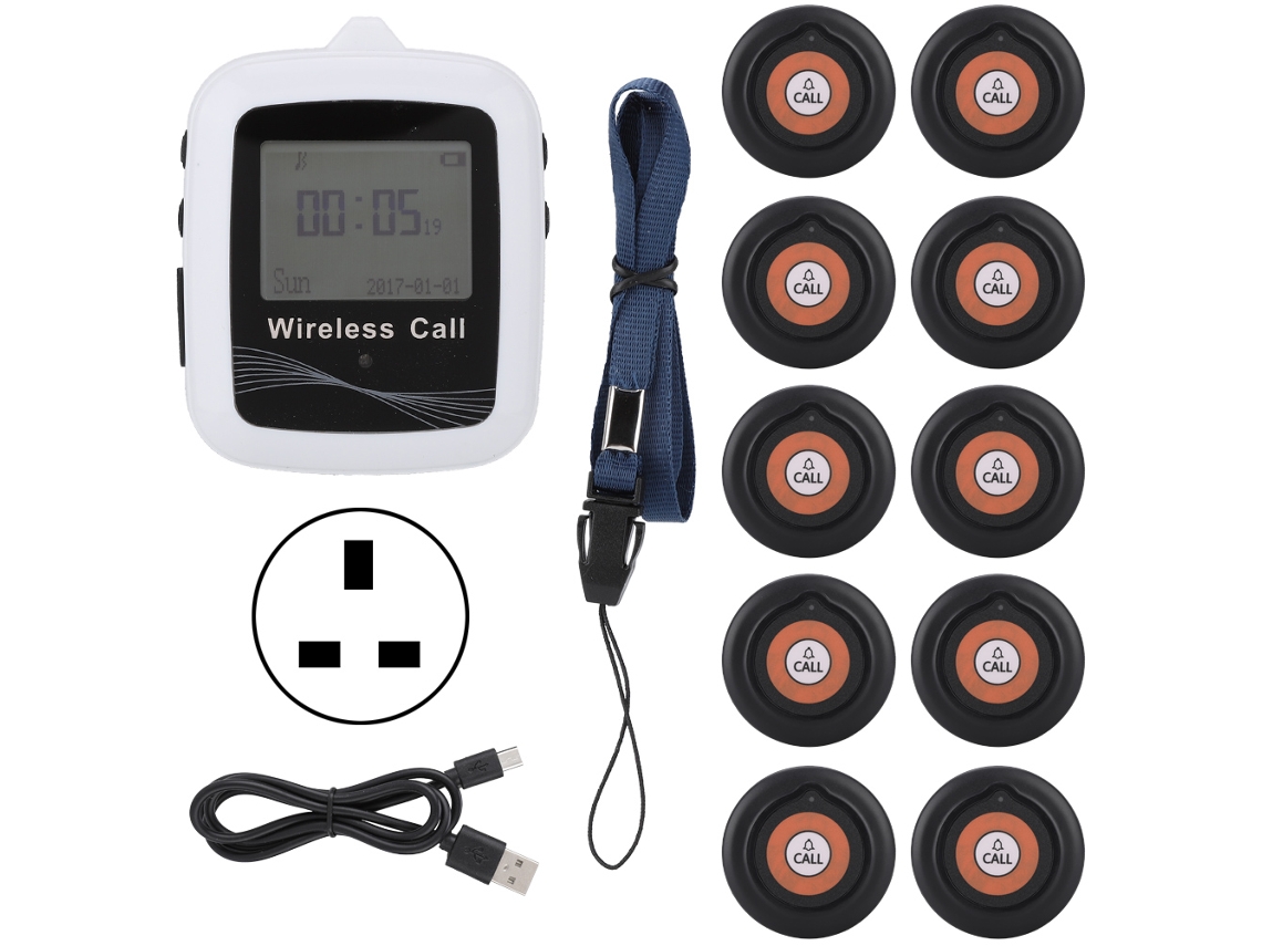 Sistema De Chamada Para Garçons Com Pagers Sem Fio, Com 10 Pagers Para Clientes E Receptor Relógio