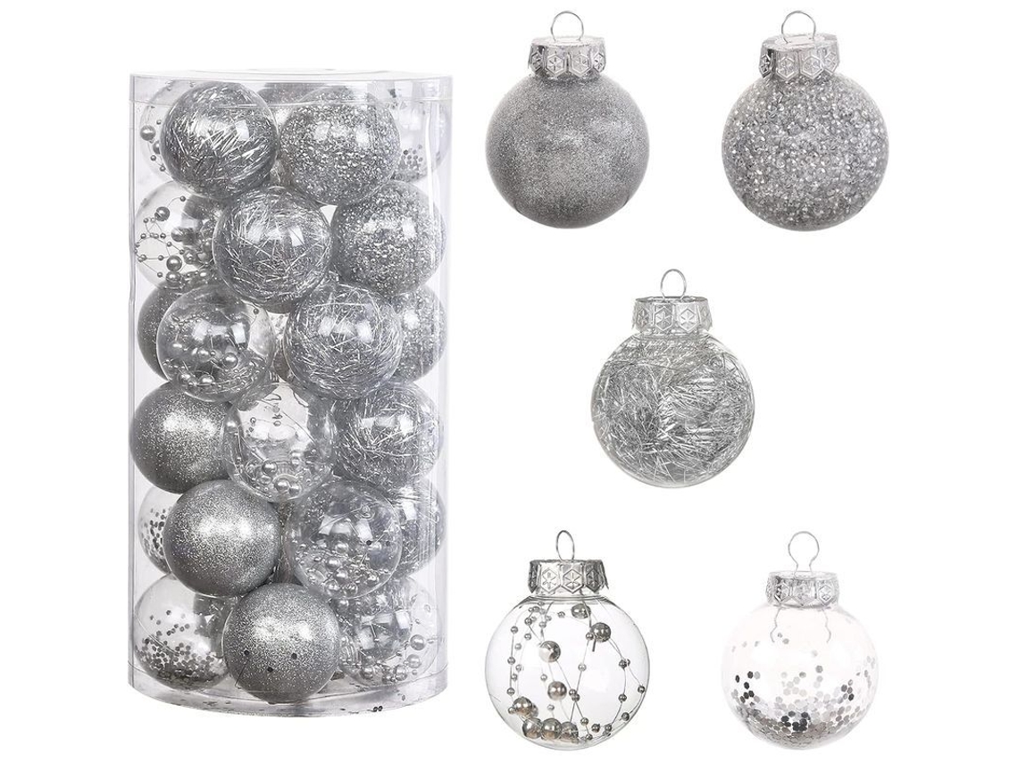 Ornamentos de árvore de Natal 30 bolas de Natal prateadas transparentes anti quebra | S/MARCA