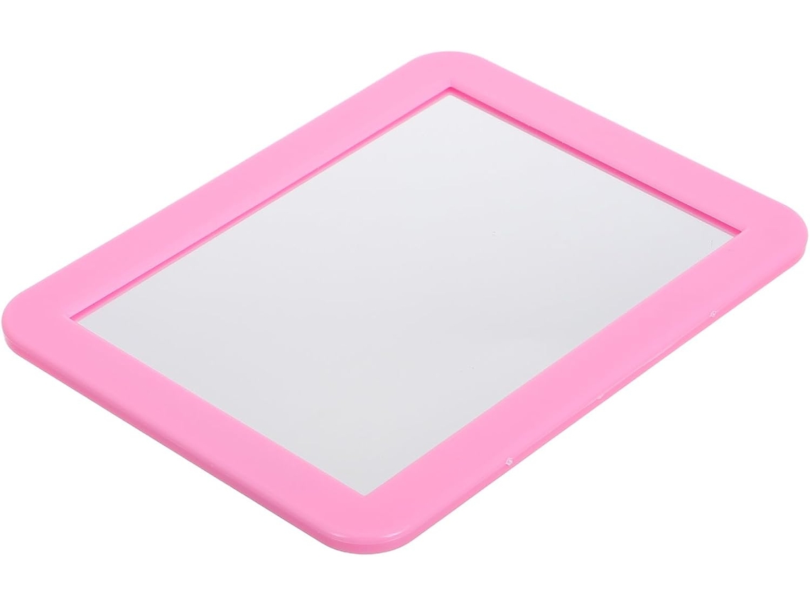 Espelho de maquiagem retangular magnético de plástico rosa, 12,7 x 17,8 cm (5 x 7 polegadas), pequeno e prático para banheiro, escritório e camarim