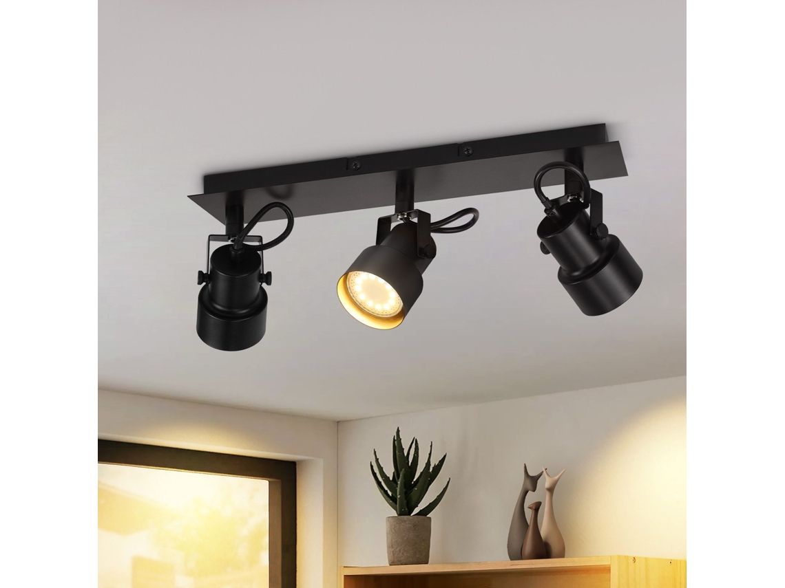 Nettlife Candeeiro De Teto Com 3 Focos Gu10, Preto Vintage Ajustável 350° Para Cozinha E Sala De Estar, 25 W, Orientáveis, Em Metal