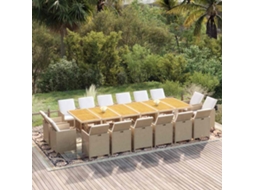 Vidaxl 17 Pcs Conjunto Jantar P/ Jardim C/ Almofadões Vime Pe Bege