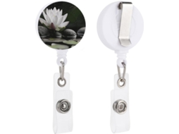 Porta Crachá Retrátil Com Clipe, Pedras Zen E Flor De Lótus Resistente, Redondo E Leve, Feito De Plástico, Ideal Para