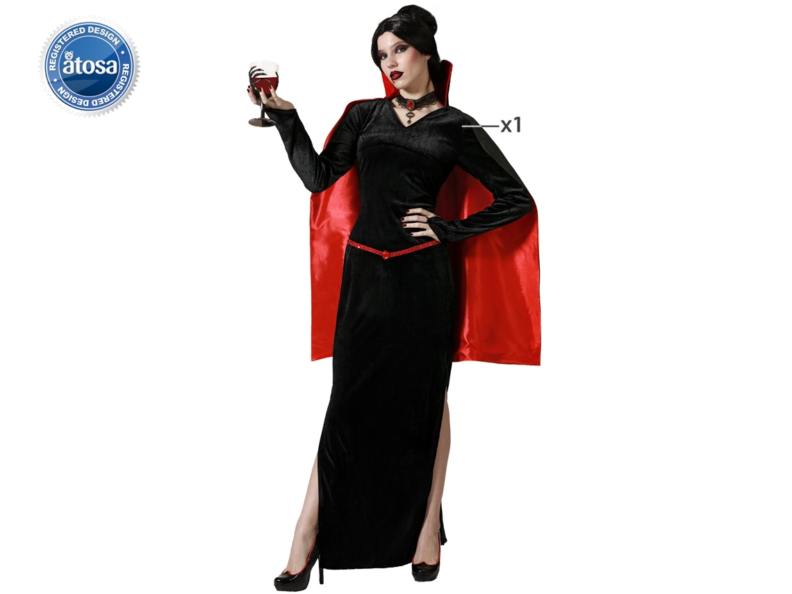 Disfarce Adulto Vampira Preto Com Capa Para Mulher M ATOSA