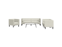 Vidaxl 3 Pcs Conjunto De Sofás Chesterfield Com Rolos Veludo Creme
