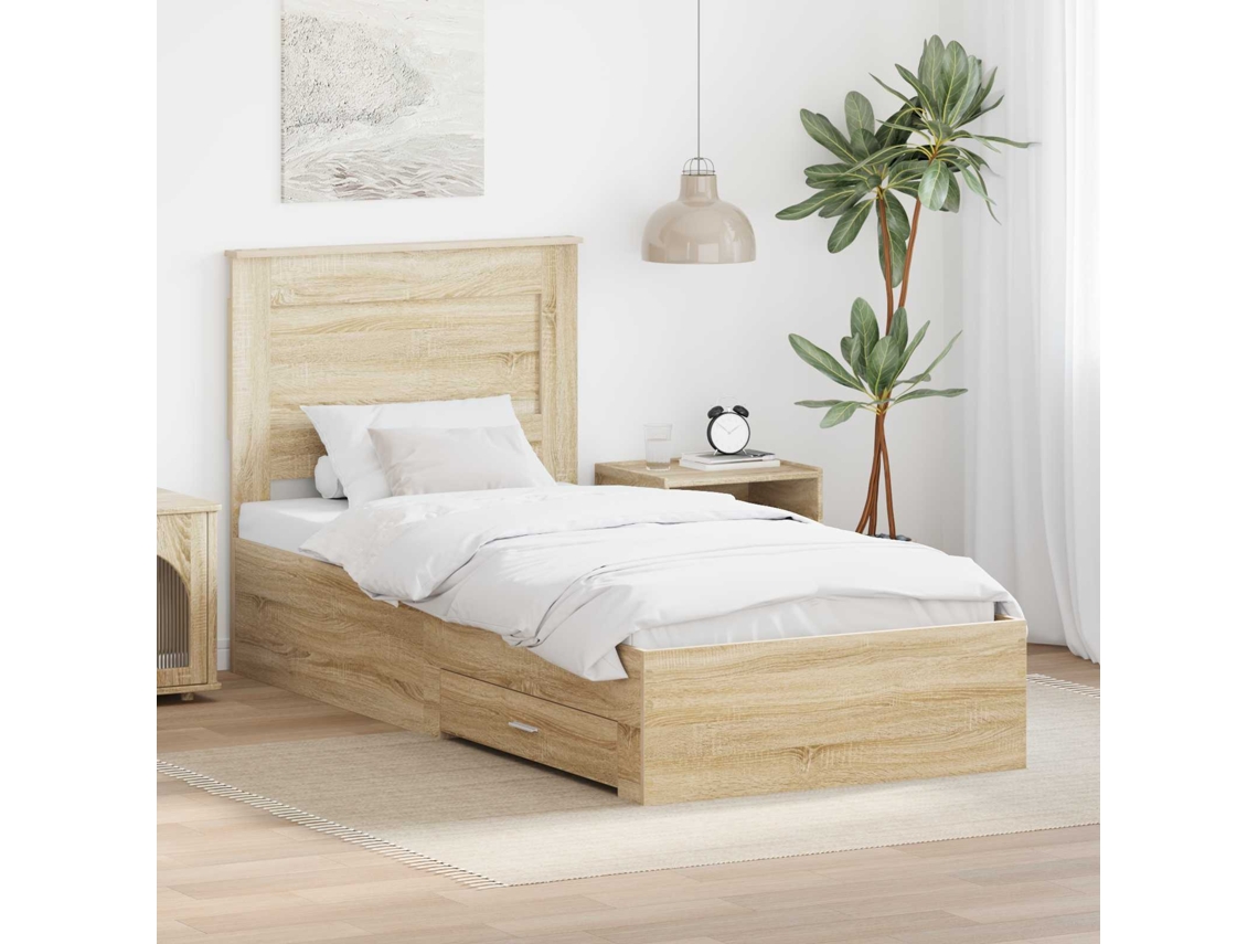 Vidaxl Estrutura Da Cama Manual Carvalho Sonoma E Prata 75 X 190 Cm
