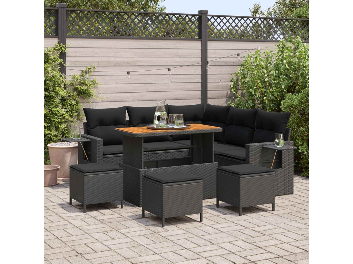 Vidaxl Conjunto De Sofá De Jardim 9 Unid. Preto Vime Pe