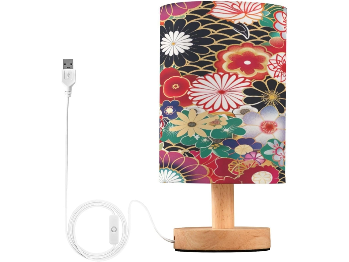 Luminária De Cabeceira Clássica Japonesa Floral Skyshu, Pequena Luminária De Mesa Led Usb, Luminária De Cabeceira Com