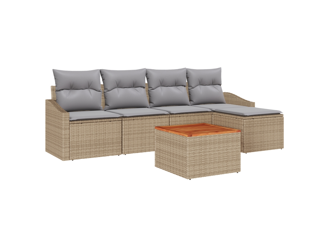 Conjunto 6 Móveis Para Exterior Vidaxl Bege Vime Pe (233 X 117 X 69 Cm)