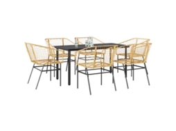 Vidaxl Conjunto Jantar Jardim 7 Peças Vidro Vime Pe Castanho