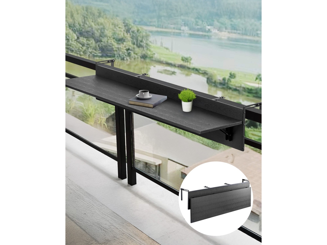 Mesa suspensa de varanda ajustável Vevor 1500 x 450 x 240 mm com corrimão