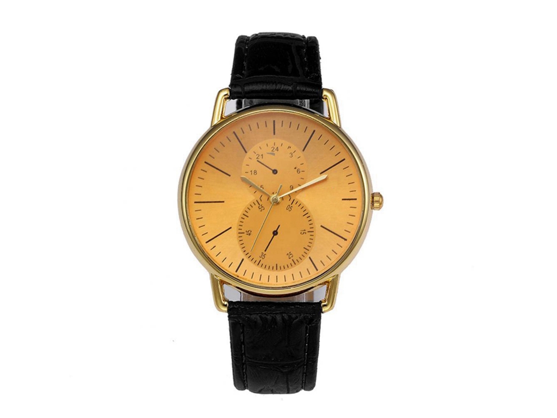 Relógio de quartzo casual unissex com pulseira ajustável, elegante e simples (base dourada, pulseira preta)