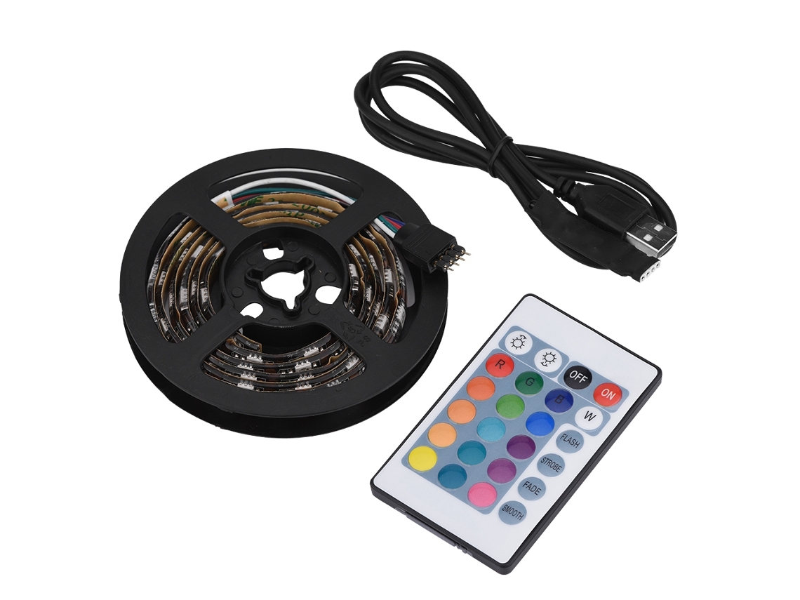 Fita De Led Rgb Usb De 0,55yd 120° À Prova D'água Com Controle Remoto Ir De 24 Teclas