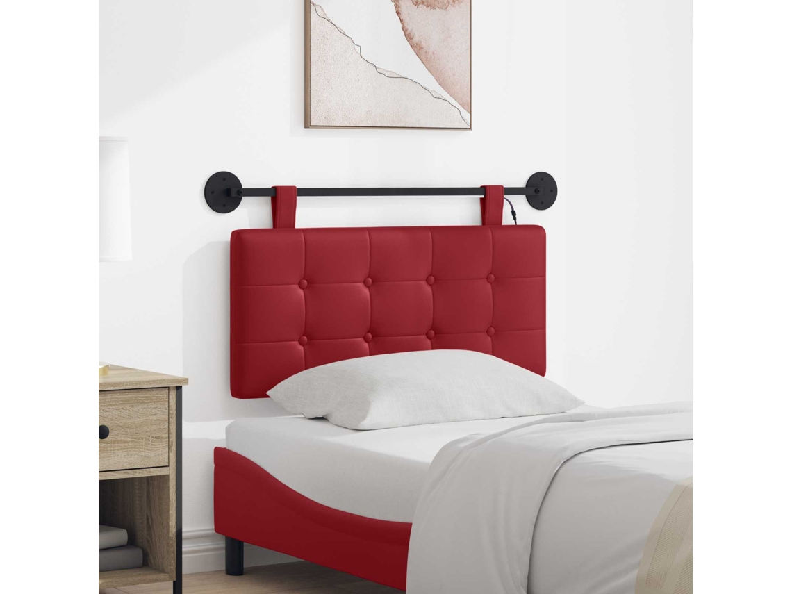 Vidaxl Cabeceira Suspensa Com Luz Led Vinho Vermelho Couro Sintético