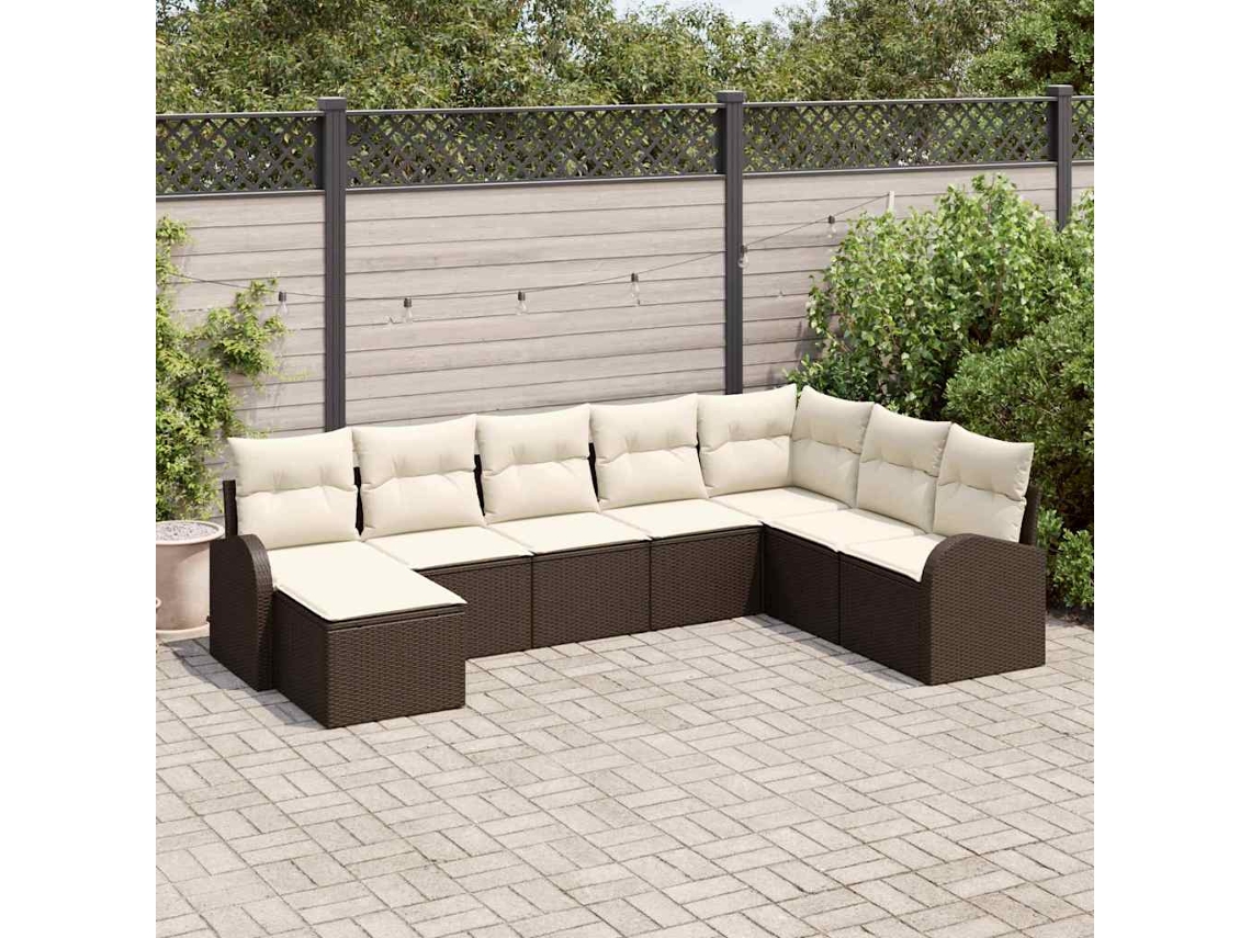 Vidaxl Conjunto de Sofás com Almofada 8 Pcs Marrom e Branco Vime Pe