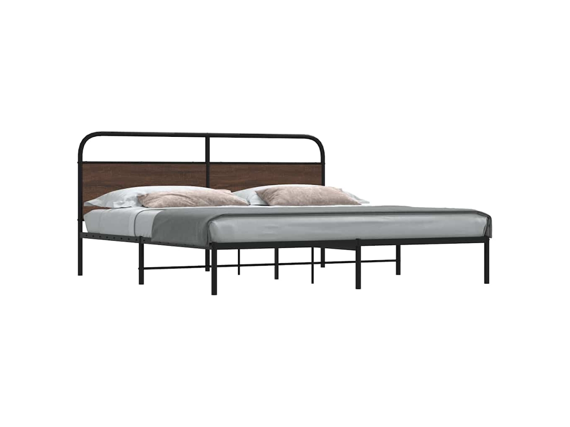 Vidaxl Estrutura Cama Sem Colchão 193x203 Cm Metal Carvalho Castanho