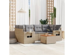 Vidaxl 7 Pcs Conjunto De Sofás P/ Jardim Com Almofadões Vime Pe Bege