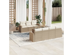 Vidaxl 8 Pcs Conjunto De Sofás P/ Jardim Com Almofadões Vime Pe Bege