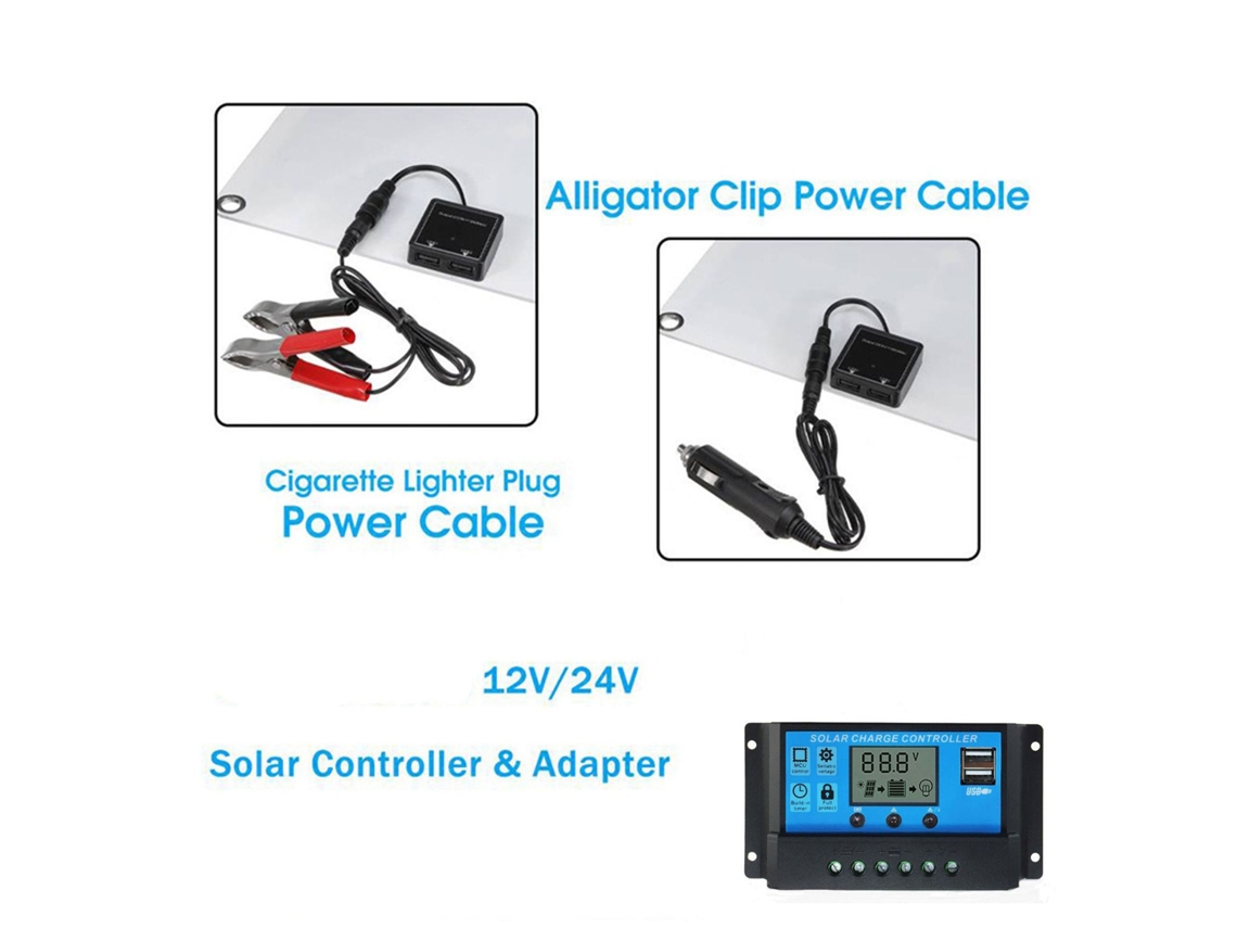 Kit Painel Solar Monocristalino 18V 25W com Controlador 60A PWM, USB Dual, à Prova d'Água para RV, Barco e Camping | S/MARCA