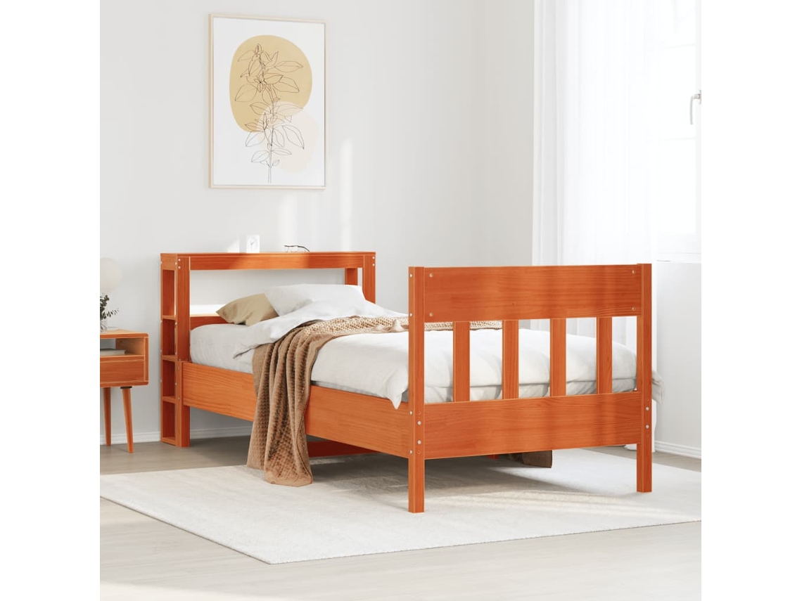 Vidaxl Cama Sem Colchão 100x200 Cm Pinho Maciço Castanho-mel