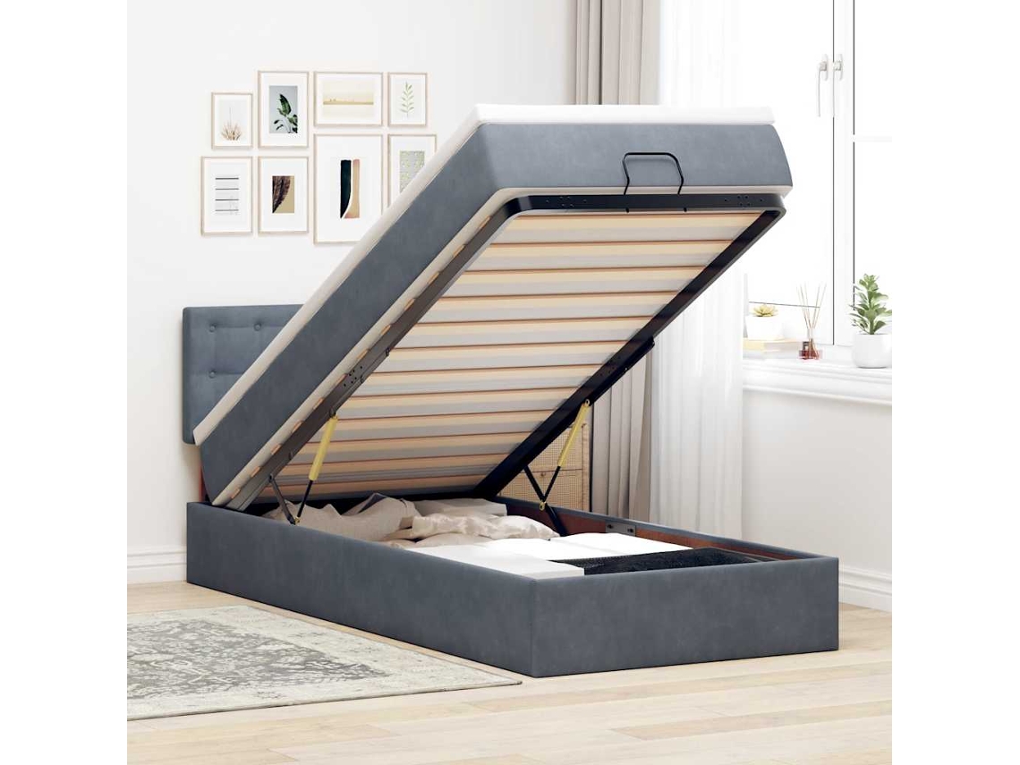 Vidaxl Estrutura Cama Otomana Colchão 90x190 Cm Veludo Cinzento Escuro