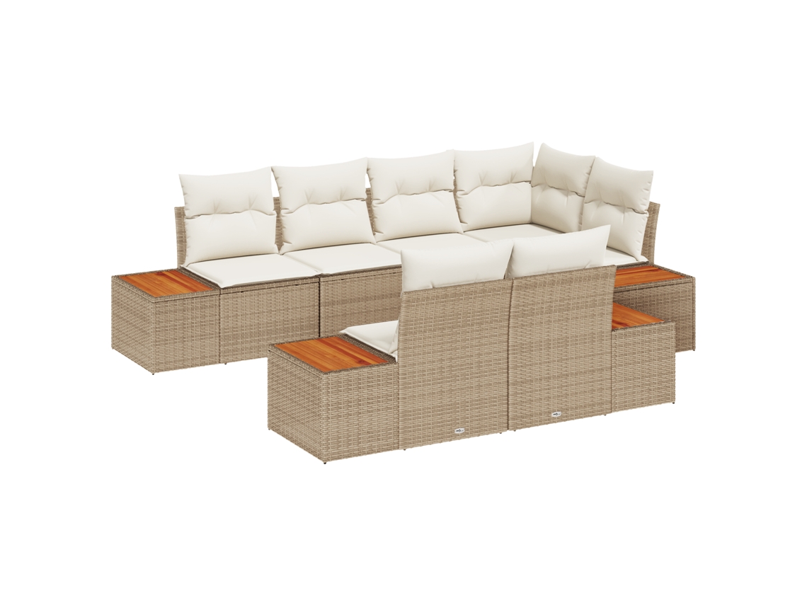 Conjunto 7 Sofá De Jardim Vidaxl Bege Vime Pe (264 X 154 X 69 Cm)