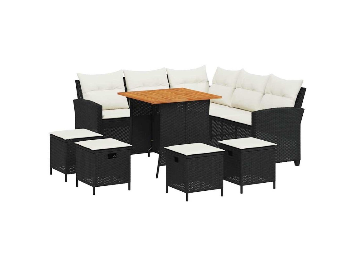 Conjunto de 6 Sofás de Jardim com Almofadões em Vime Preto MAISON EXCLUSIVE