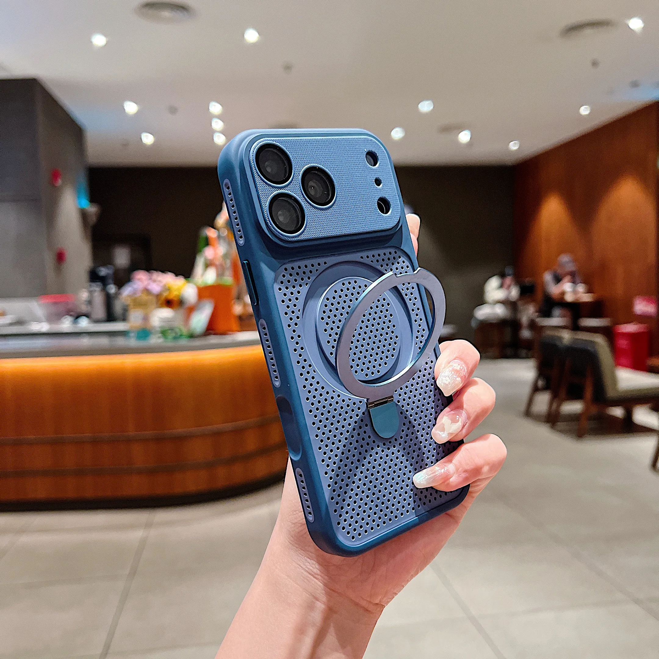 Capa Protetora De Malha Para Dissipação De Calor (iphone 16 Plus), Com Suporte, Resistente E Durável.