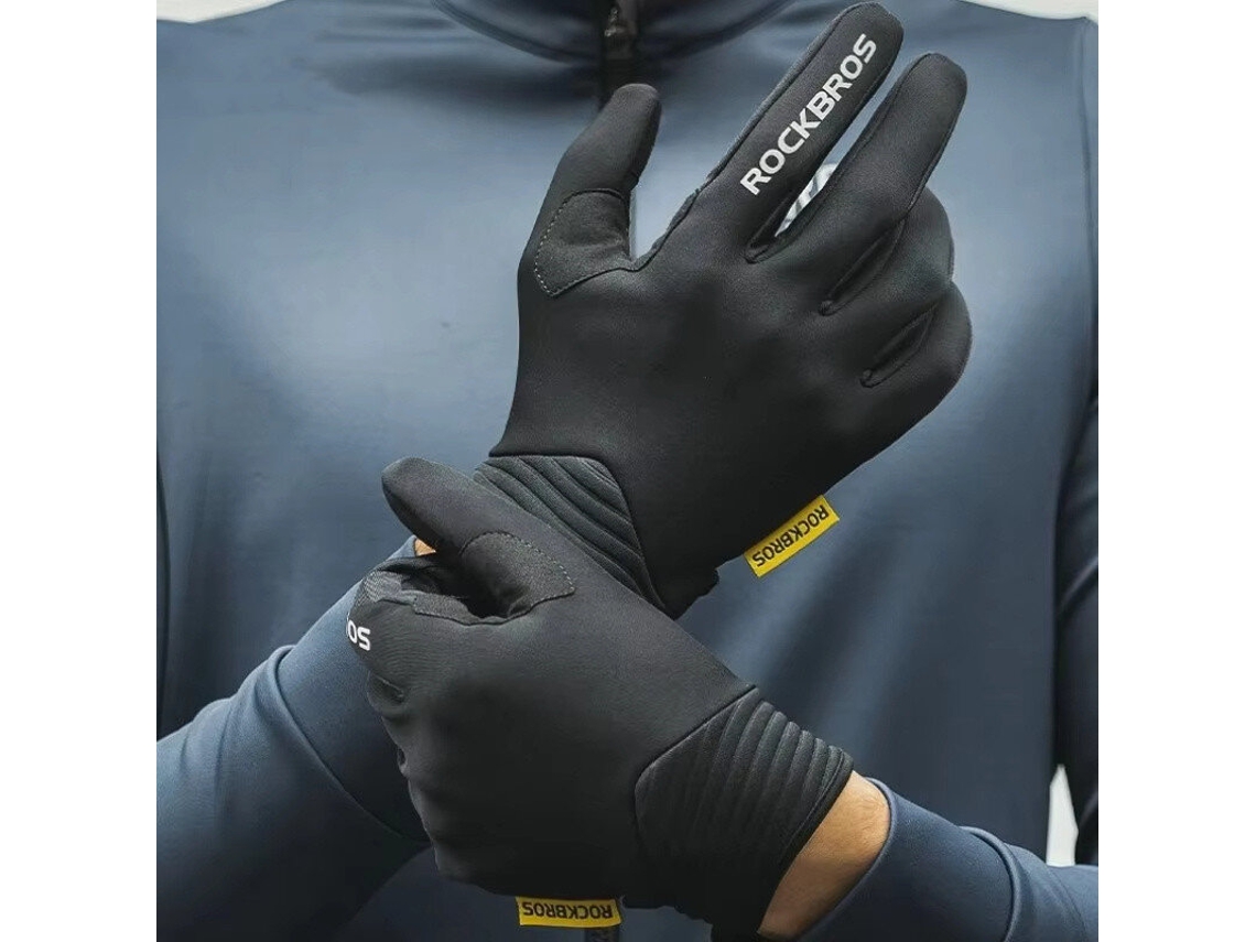 Rockbros Luvas Ciclismo 2xl Tela Sensível Toque Forro Lã Resistentes Vento Dedos Inteiros Antiderrapantes Caminhadas Escaladas