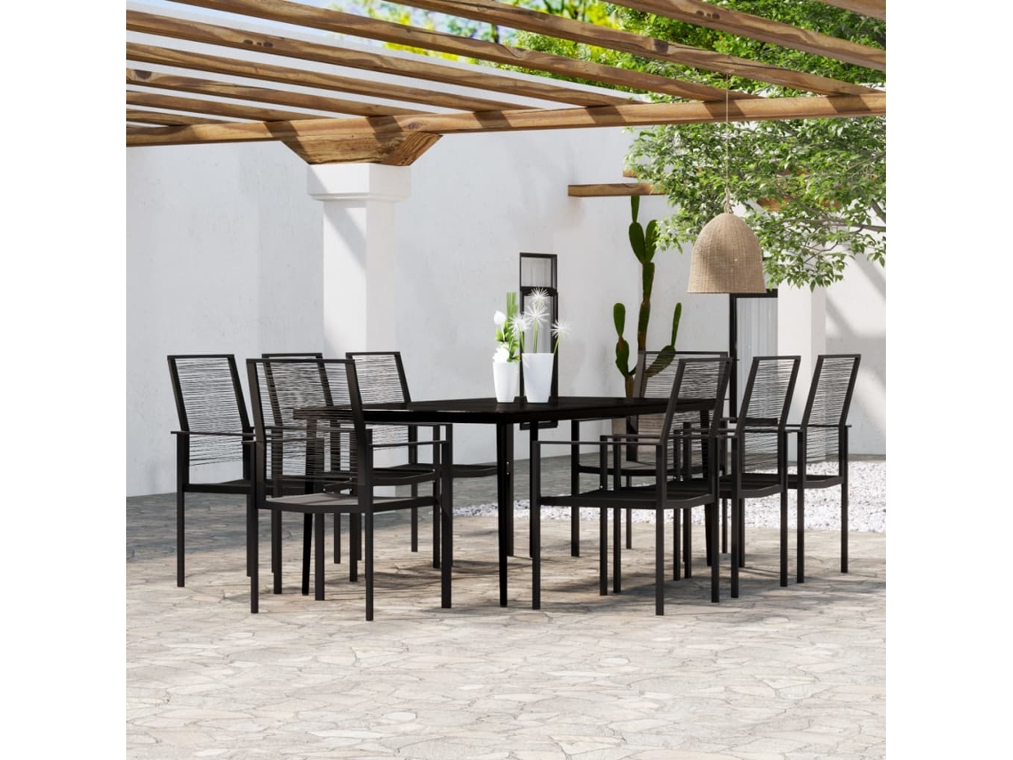 Vidaxl 9 Pcs Conjunto De Jantar Para Jardim Preto
