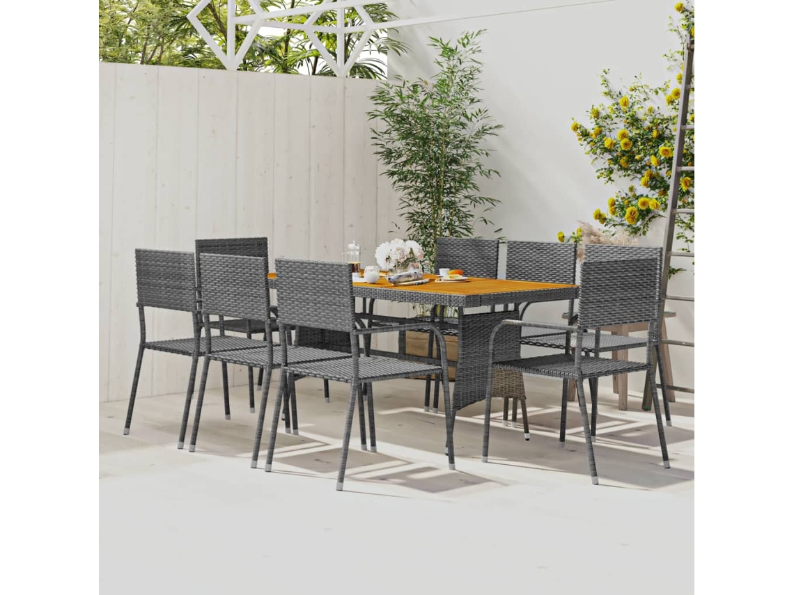 Vidaxl 9 Pcs Conjunto De Jantar Para Exterior Vime Pe Cinzento