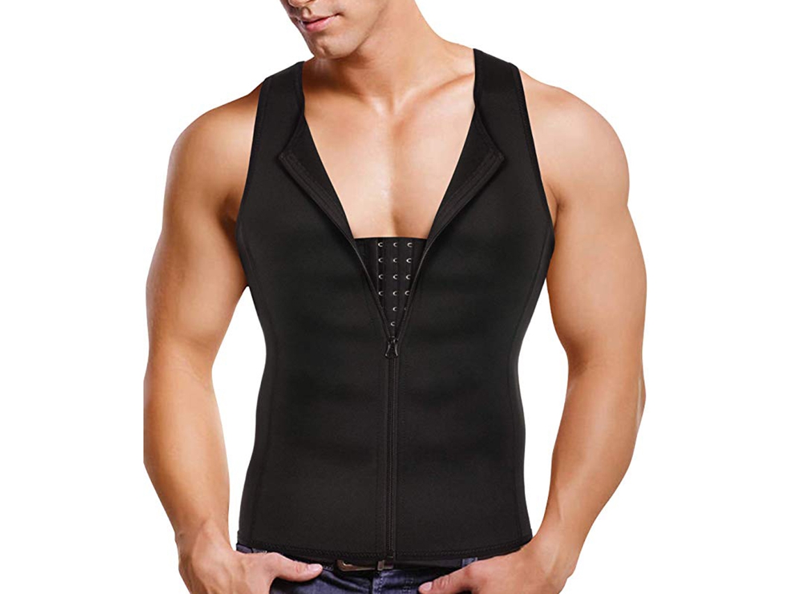 Shapewear Masculino Slimming Body Shaper Camiseta Com Fecho Zipper Para Controle Abdominal