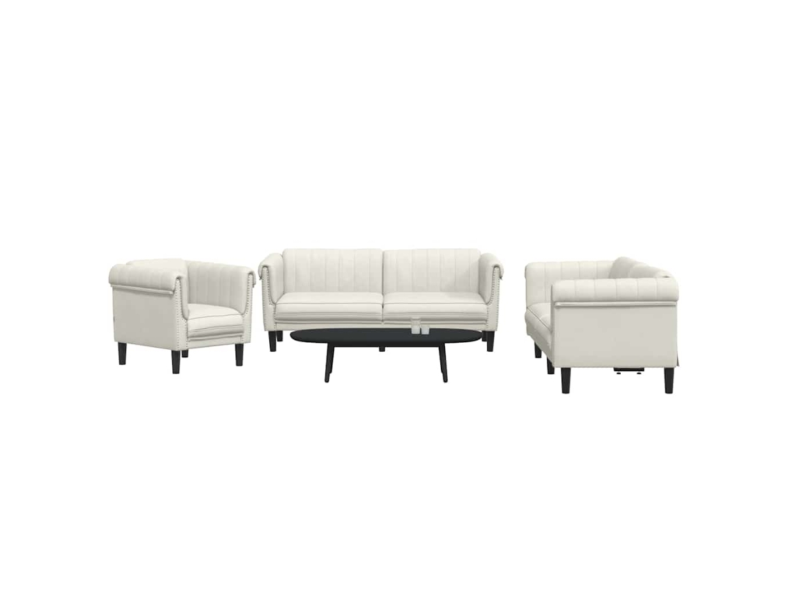 Vidaxl 3 Pcs Conjunto De Sofás Veludo Cor Creme