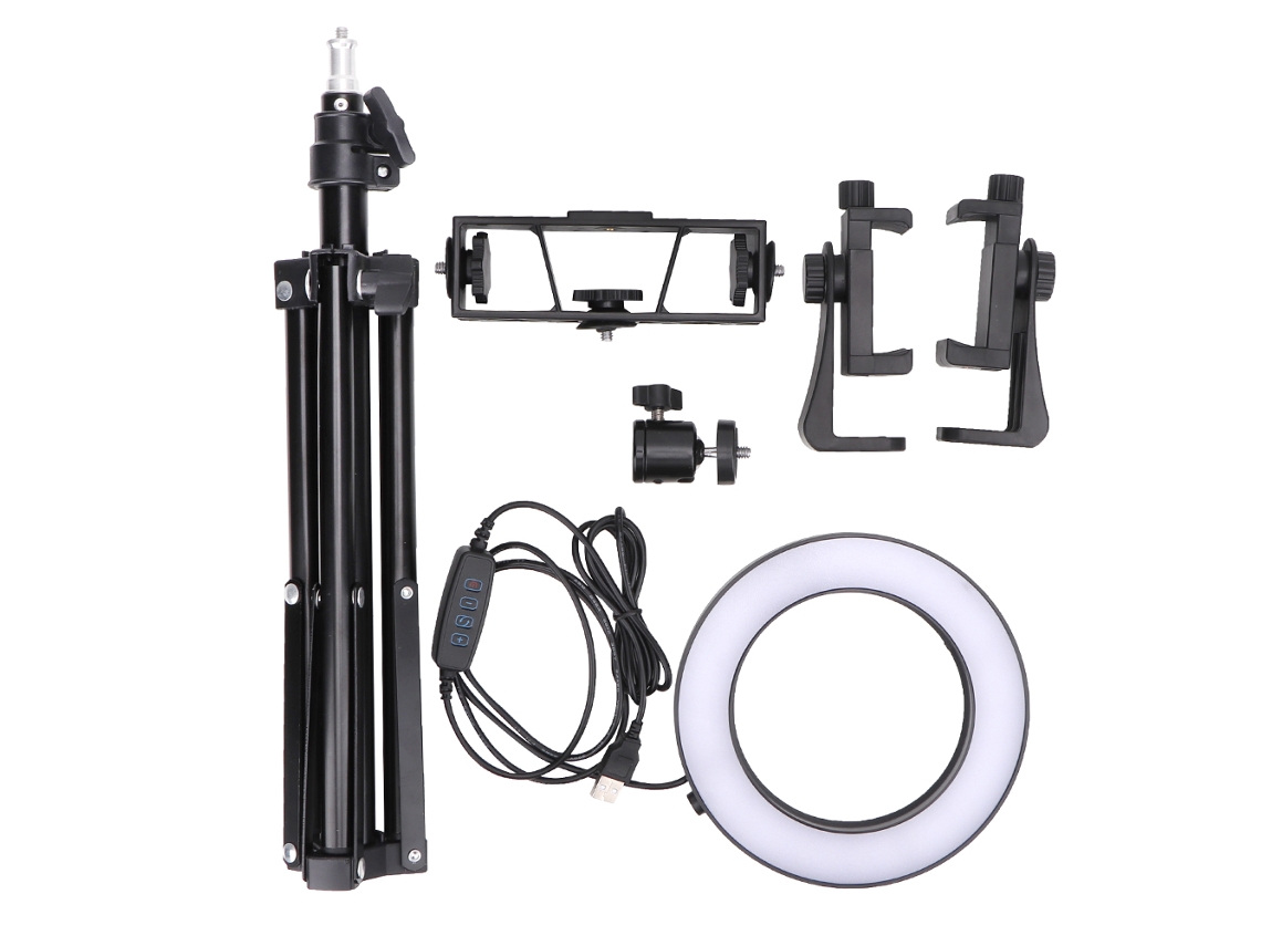 Linterna Anular Led De 6 Pulgadas Para Fotografía Com Tripé E Suporte Para Telefone Regulável