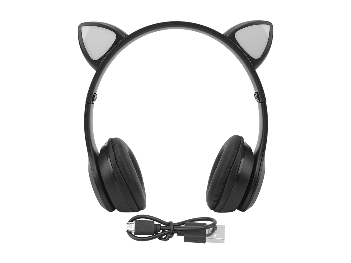 2026 auriculares Inalámbricos Plegables com Orelhas de Gato Luminosas Led 400mah para Jogos e Música Preto