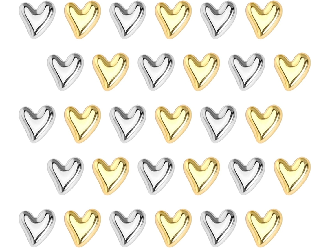 Inoomp 36 Tachinhas Decorativas em Formato Coração Para Quadros Cortiça, Acabamento Galvanizado Ouro e Prateado