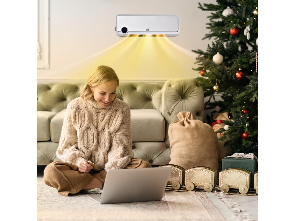 Wall-mounted Fan Heater 2000w With Remote Control, 3 Operating Modes, Led Display 12h Timer