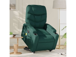 Vidaxl Poltrona Reclinável Elevatória De Massagens Tecido Verde-escuro