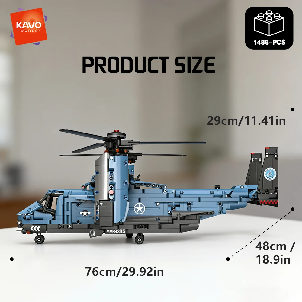 Conjunto De Blocos De Montar Do Helicóptero Militar V-22 (1486 Peças)