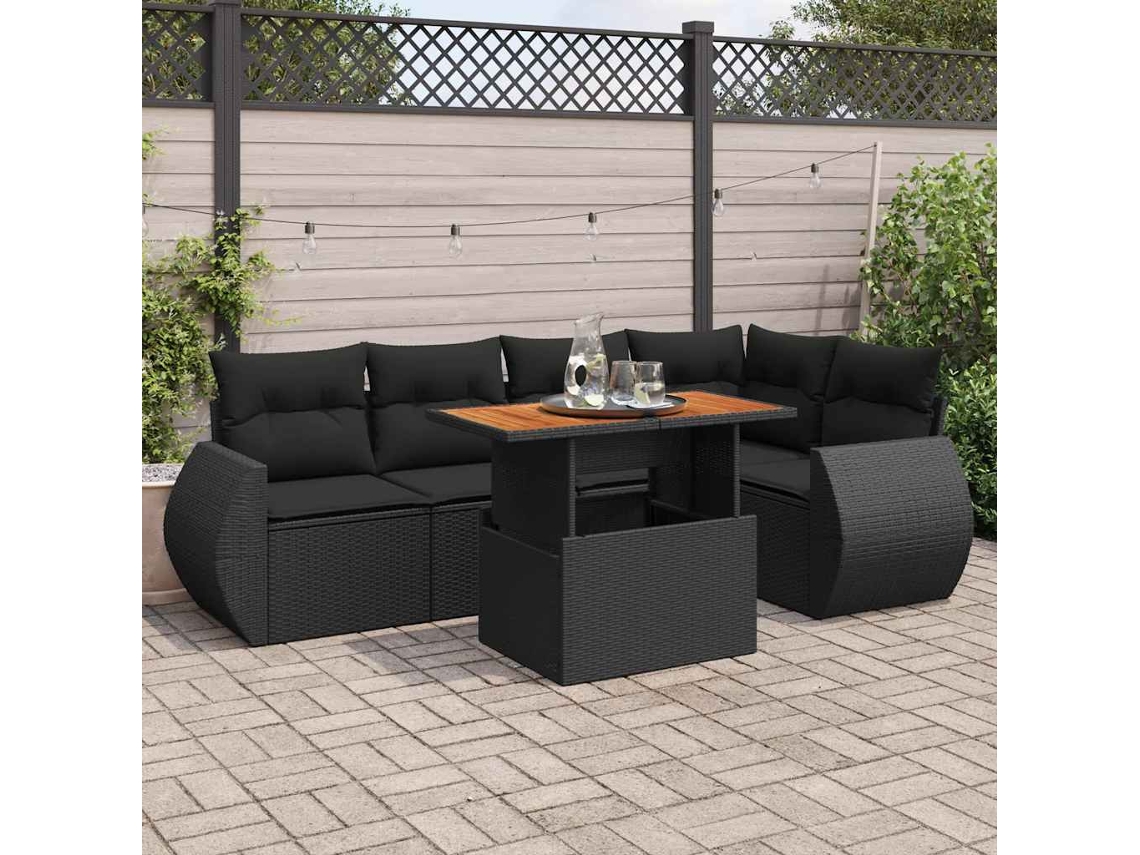 Vidaxl 6 Pcs Conjunto Sofás De Jardim C/ Almofadões Vime Pe Preto