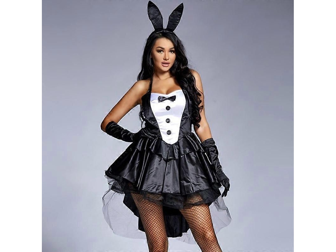 Traje De Coelho Sexy De 3 Peças Para Mulher Plus Size Tuxedo Com Cauda Para Halloween, Festa E Clube M
