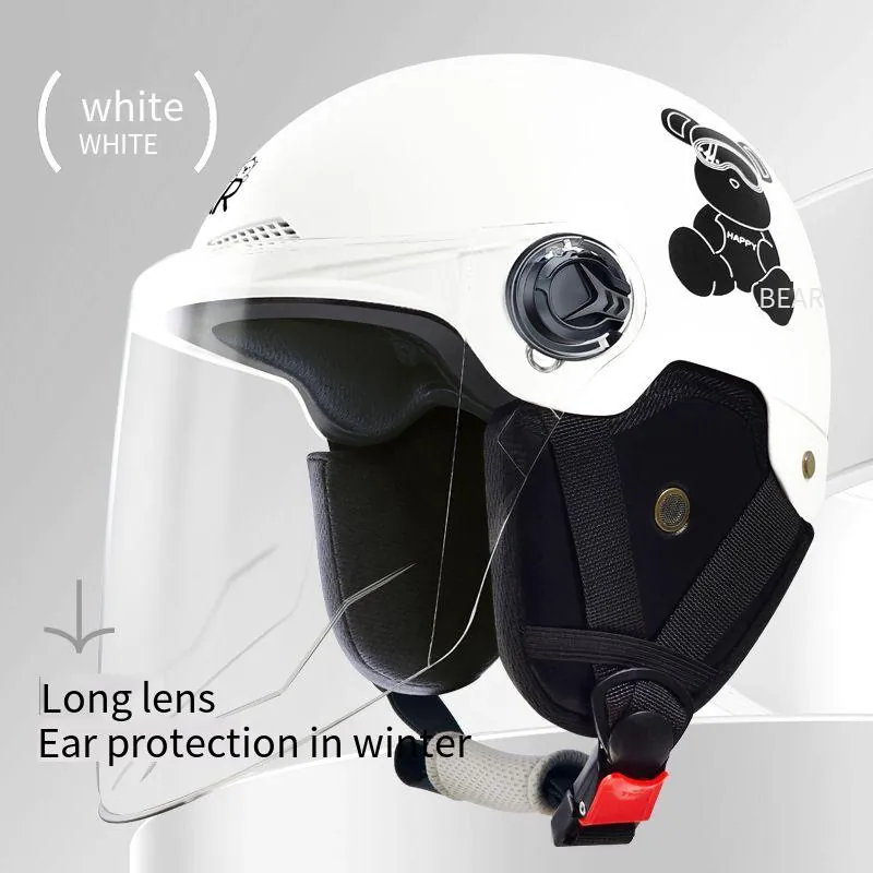 Capacete Semelhante Para Bicicleta Elétrica-28.5*25*21cm-ursinho Branco (com Proteção De Olho Longa)