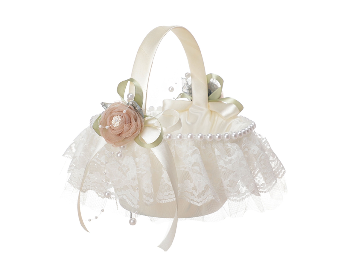 Cesta de Menina das Flores de Renda com Pérolas para Casamento, Decoração com S/MARCA