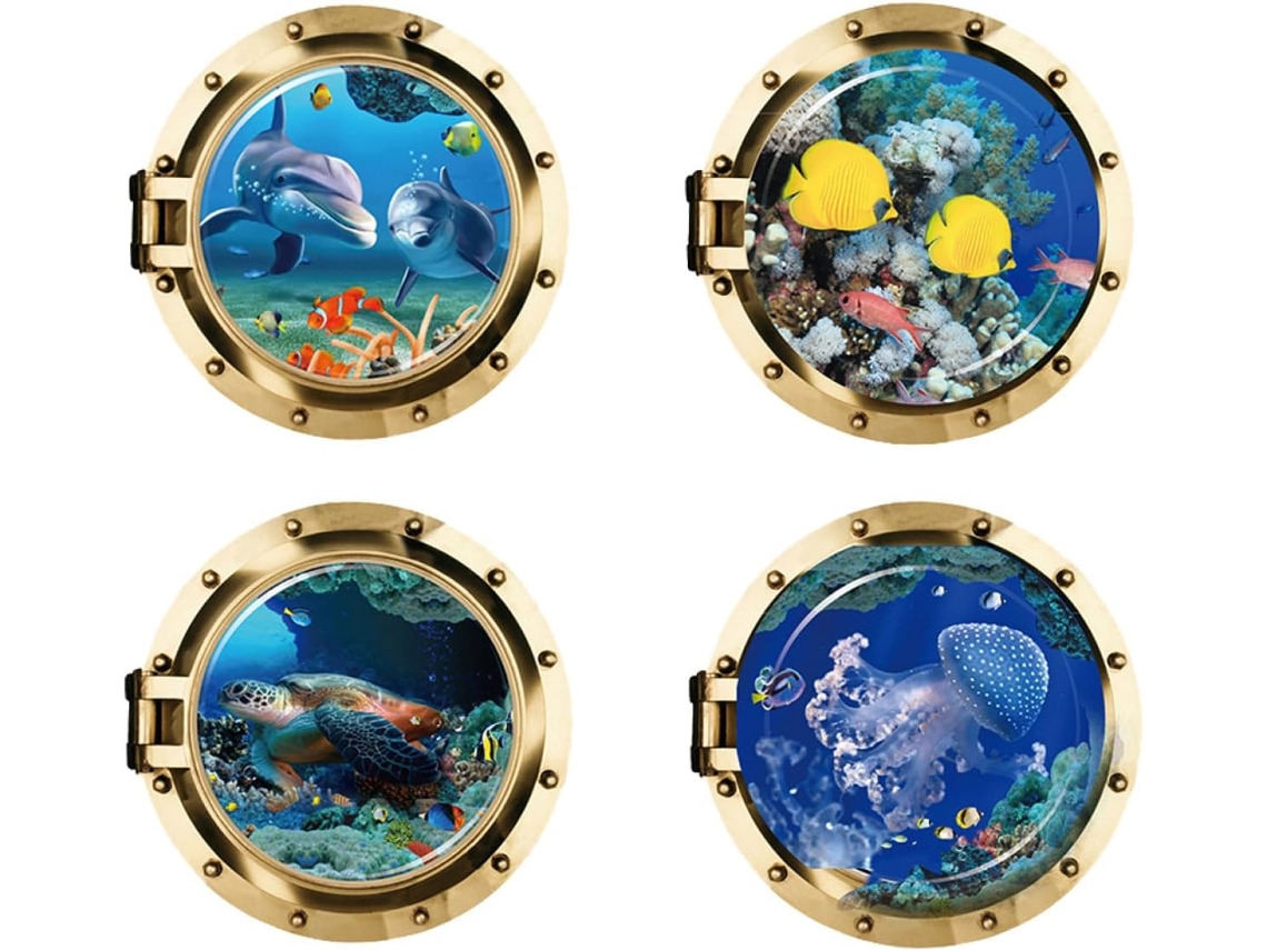 Conjunto De 4 Adesivos De Parede Autoadesivos Com Tema De Paisagem Marítima.