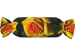 Almofada Cilíndrica Formato de Doce com Estampa Rosa e Amarela 100 % Poliéster Ideal para Viagens, Casa
