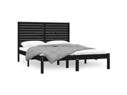 Estrutura de Cama King MAISON EXCLUSIVE em Madeira Maciça Preta 150x200 cm