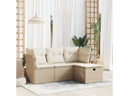 4 Pcs Conjunto De Sofás Para Jardim C/ Almofadões Vime Pe Bege Lovely Home