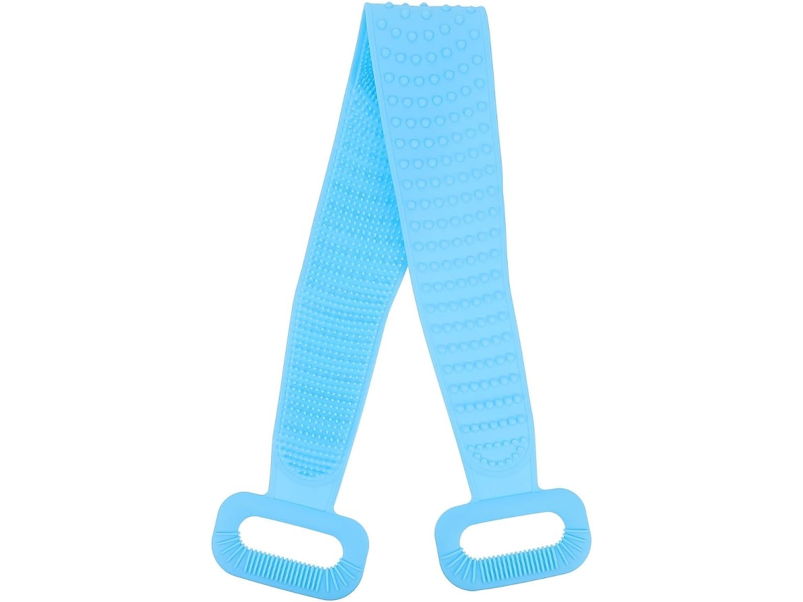 Escova Esfoliante De Silicone Com Cabo Longo E Azul, Acessório De Banho Para Esfoliação E Massagem Corporal, Limpeza