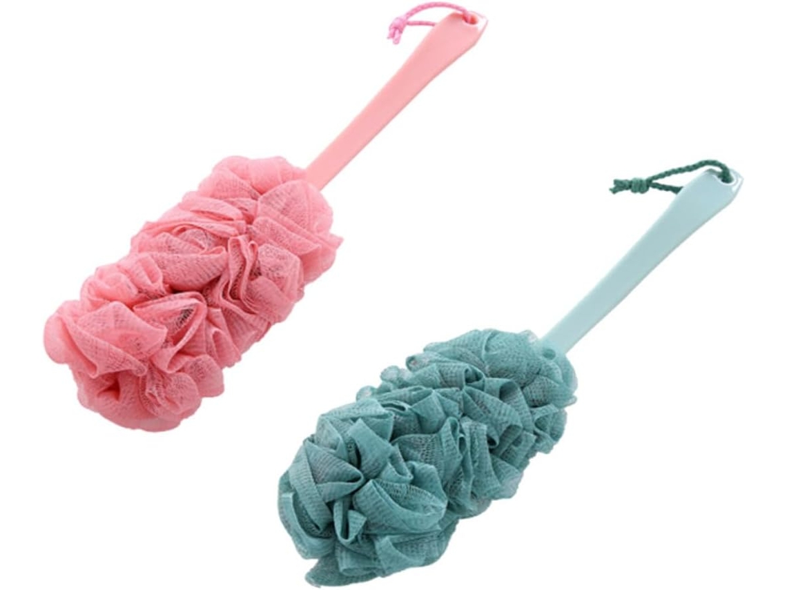 Escova De Banho Com Cabo Longo E Design Floral, 2-unidades, Rosa | Cabo Ergonômico, Conjunto Com 2-unidades, Remove Pele