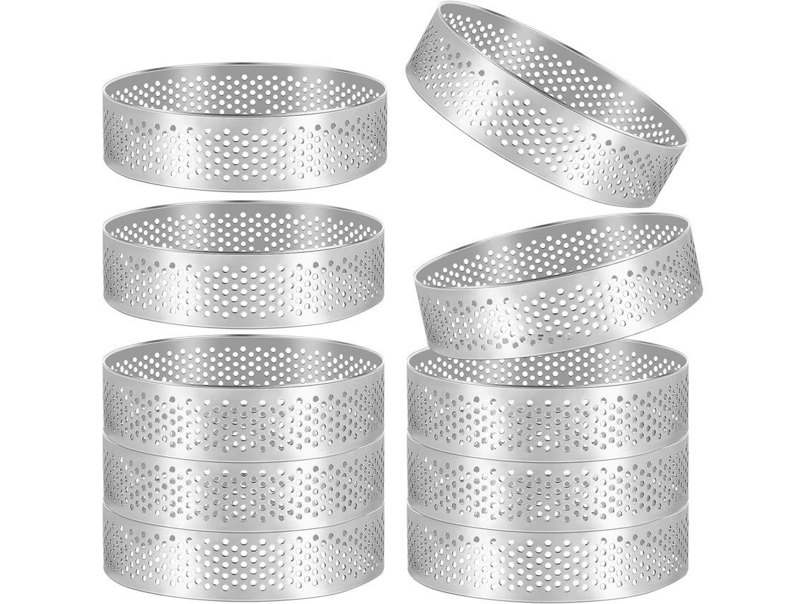 Conjunto De 10 Formas Redondas Perfuradas Em Aço Para Sobremesas, Bolos De Frutas, Tortas, Quiches E Gokoco