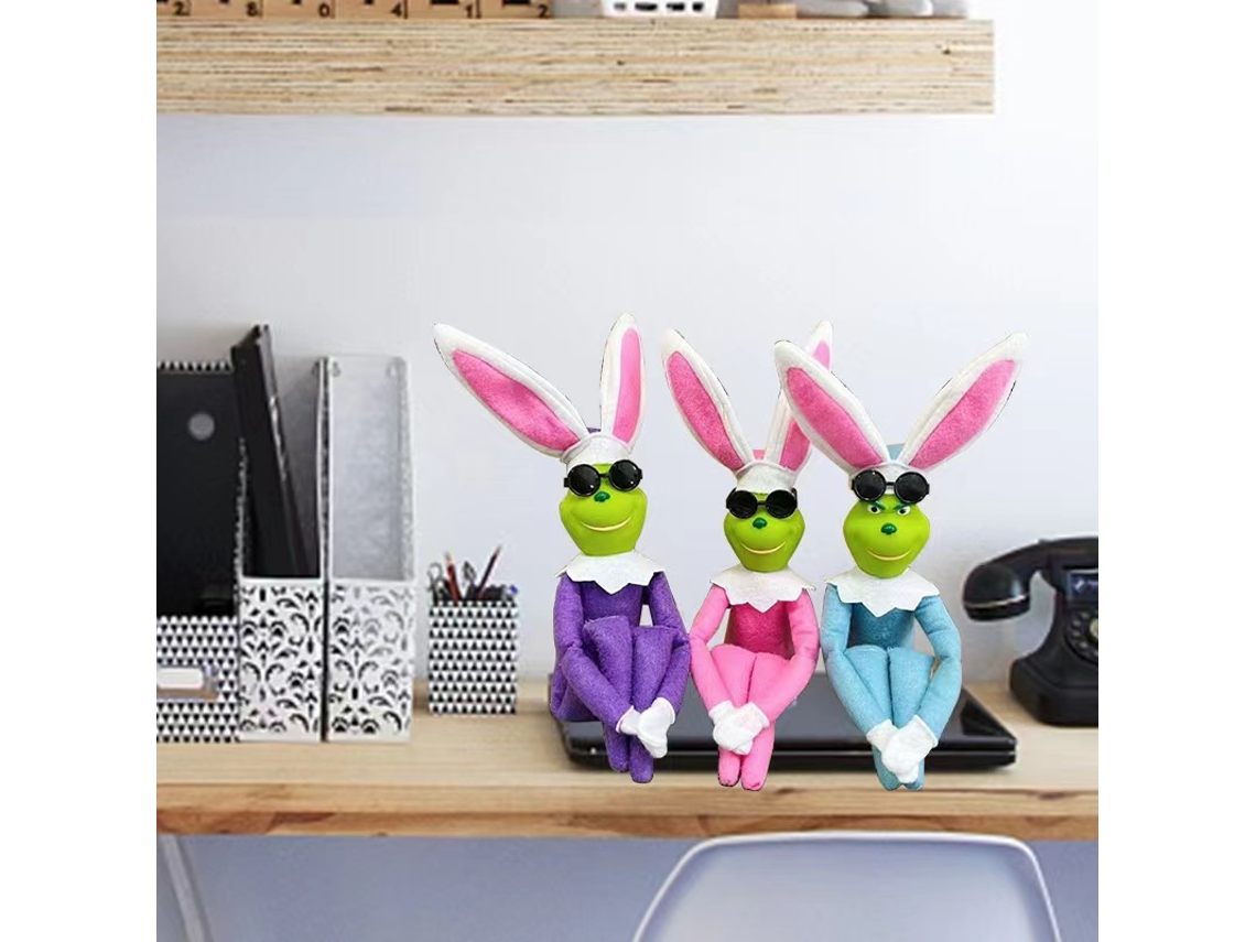 Laxiscreed Boneco Grinch De Páscoa Com Fantasia De Coelho, Óculos E Corda Para Colgar, Em Azul